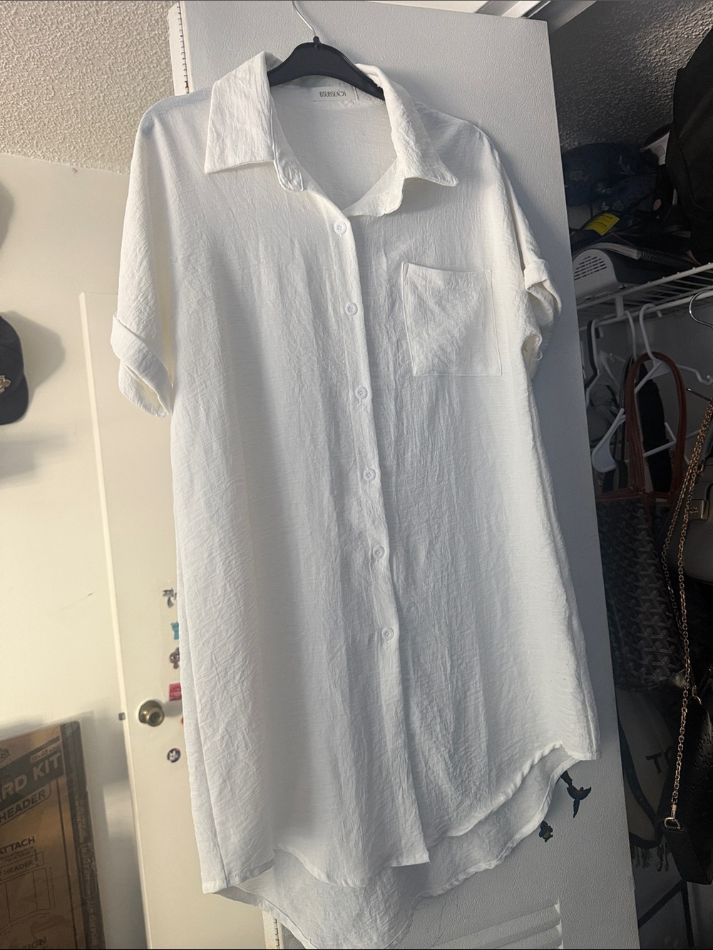 Women's White Button-Front Midi Shirt Dress - Breathable Casual Style